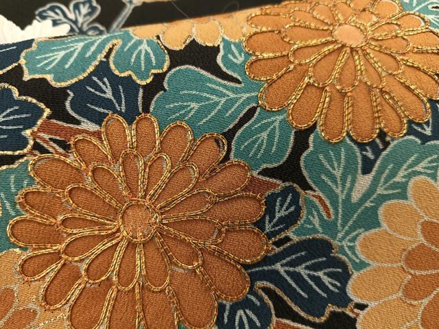 平和屋着物■豪華黒留袖　駒刺繍　草花文　金彩　正絹　逸品　AABB9319oa