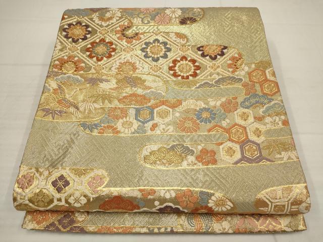 平和屋着物▼佐賀錦　六通柄袋帯　松竹梅　霞花文　金糸　正絹　逸品　AABB9576wj
