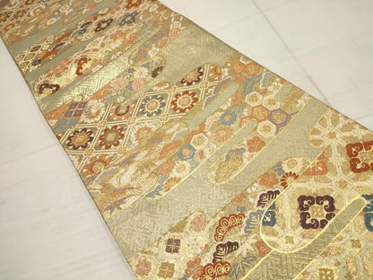 平和屋着物▼佐賀錦　六通柄袋帯　松竹梅　霞花文　金糸　正絹　逸品　AABB9576wj