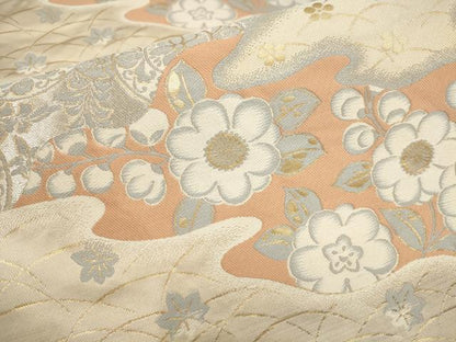 平和屋着物▼六通柄袋帯　霞草花文　金銀糸　正絹　逸品　AABB9579wj