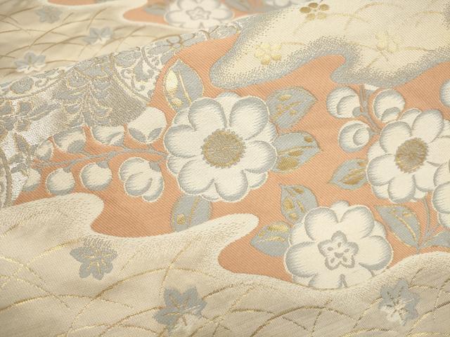 平和屋着物▼六通柄袋帯　霞草花文　金銀糸　正絹　逸品　AABB9579wj
