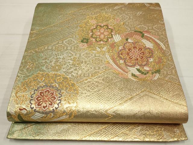 平和屋着物▼六通柄袋帯　吉祥花鳥文　金糸　正絹　逸品　AABB9651wj