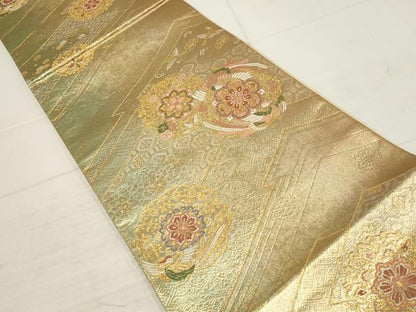 平和屋着物▼六通柄袋帯　吉祥花鳥文　金糸　正絹　逸品　AABB9651wj