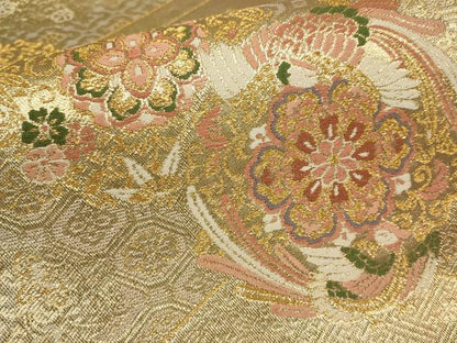 平和屋着物▼六通柄袋帯　吉祥花鳥文　金糸　正絹　逸品　AABB9651wj
