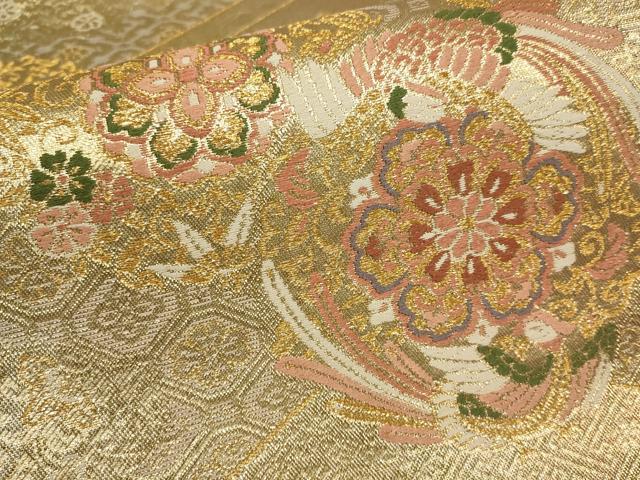 平和屋着物▼六通柄袋帯　吉祥花鳥文　金糸　正絹　逸品　AABB9651wj