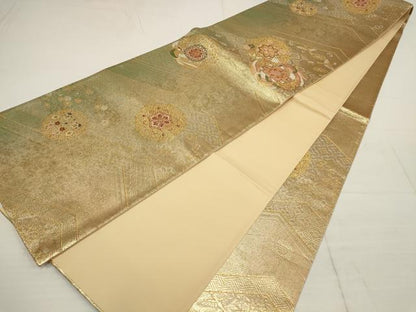 平和屋着物▼六通柄袋帯　吉祥花鳥文　金糸　正絹　逸品　AABB9651wj