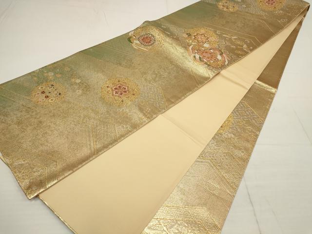 平和屋着物▼六通柄袋帯　吉祥花鳥文　金糸　正絹　逸品　AABB9651wj