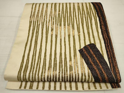 平和屋着物▼六通柄袋帯 間道 金糸 正絹 逸品 AABB9672wj