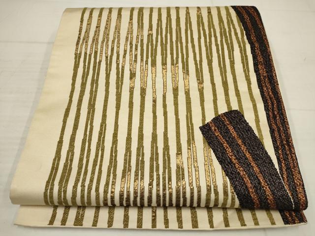 平和屋着物▼六通柄袋帯 間道 金糸 正絹 逸品 AABB9672wj