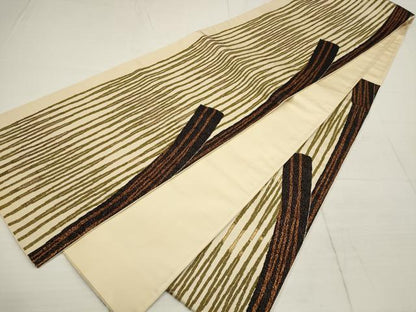 平和屋着物▼六通柄袋帯 間道 金糸 正絹 逸品 AABB9672wj