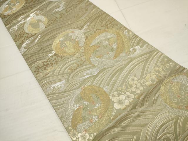 平和屋着物▼六通柄袋帯　若松の丸に梅　金銀糸　正絹　逸品　AABB9700wj