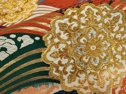平和屋着物▼六通柄袋帯　唐織　立波花文　金銀糸　正絹　逸品　AABB9716wj