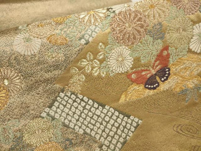 平和屋着物▼太鼓柄袋帯　花蝶文　金糸　正絹　逸品　AABB9719wj