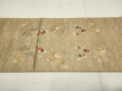 平和屋着物▼太鼓柄袋帯　花蝶文　金糸　正絹　逸品　AABB9719wj