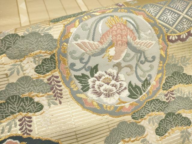 平和屋着物▼六通柄袋帯　花鳥丸文　金銀糸　正絹　逸品　AABB9756wj