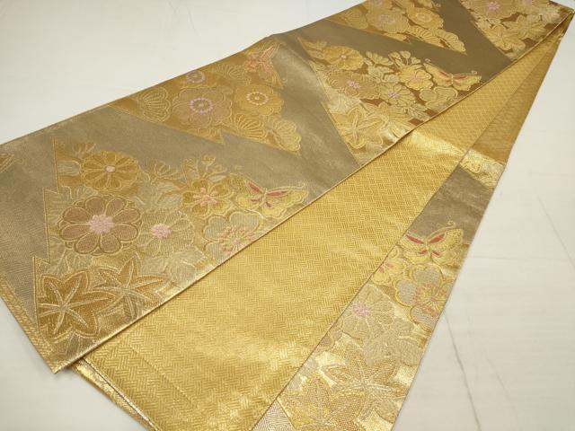 平和屋着物▼佐賀錦　六通柄袋帯　錦華　花蝶文　金糸　正絹　逸品　AABB9761wj