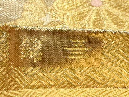 平和屋着物▼佐賀錦　六通柄袋帯　錦華　花蝶文　金糸　正絹　逸品　AABB9761wj