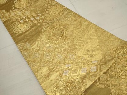 平和屋着物▼六通柄袋帯　吉祥花唐草文　金糸　正絹　逸品　AABB9763wj