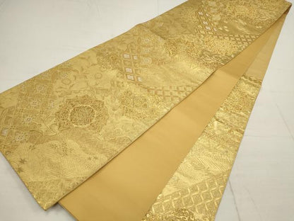 平和屋着物▼六通柄袋帯　吉祥花唐草文　金糸　正絹　逸品　AABB9763wj