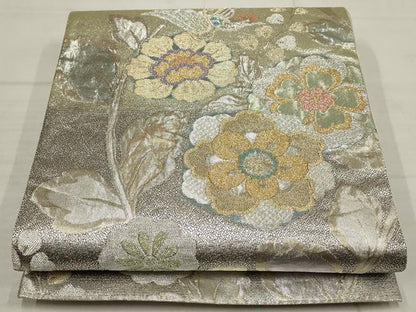 平和屋着物▼六通柄袋帯　花鳥文　金銀糸　正絹　逸品　AABB9783wj