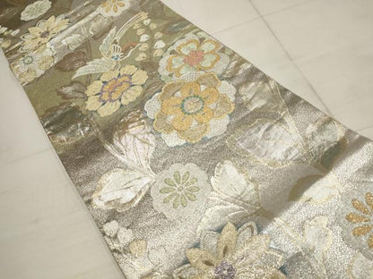 平和屋着物▼六通柄袋帯　花鳥文　金銀糸　正絹　逸品　AABB9783wj