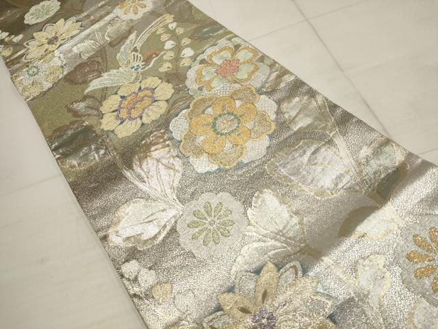平和屋着物▼六通柄袋帯　花鳥文　金銀糸　正絹　逸品　AABB9783wj