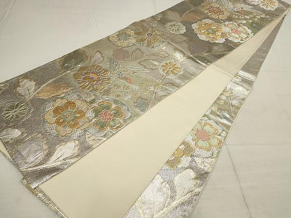 平和屋着物▼六通柄袋帯　花鳥文　金銀糸　正絹　逸品　AABB9783wj