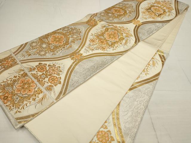 平和屋着物▼六通柄袋帯　立涌花鳥文　金銀糸　正絹　逸品　AABB9825wj