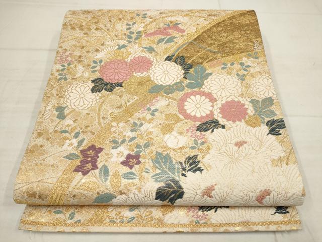 平和屋着物▼六通柄袋帯　唐織　草花文　金糸　正絹　逸品　AABB9832wj