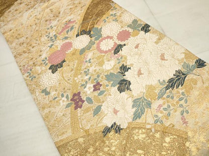 平和屋着物▼六通柄袋帯　唐織　草花文　金糸　正絹　逸品　AABB9832wj