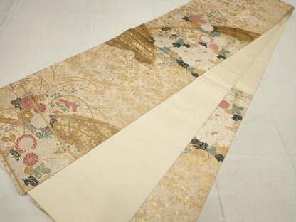 平和屋着物▼六通柄袋帯　唐織　草花文　金糸　正絹　逸品　AABB9832wj