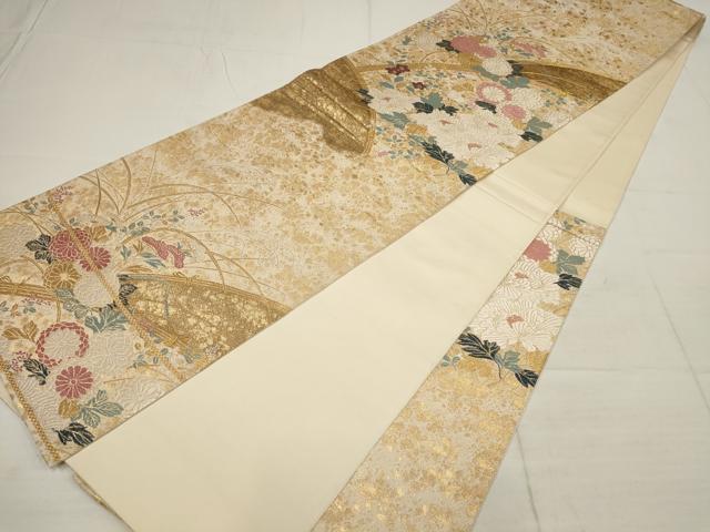 平和屋着物▼六通柄袋帯　唐織　草花文　金糸　正絹　逸品　AABB9832wj