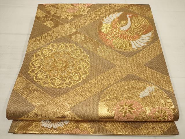 平和屋着物▼六通柄袋帯　花鳥丸菱文　金糸　正絹　逸品　AABB9840wj