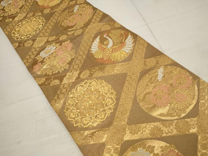 平和屋着物▼六通柄袋帯　花鳥丸菱文　金糸　正絹　逸品　AABB9840wj