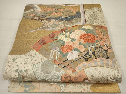 平和屋着物▼六通柄袋帯　王朝の粋　地紙花車文　金銀糸　正絹　逸品　AABB9908wj