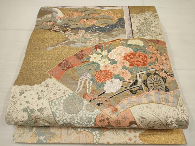 平和屋着物▼六通柄袋帯　王朝の粋　地紙花車文　金銀糸　正絹　逸品　AABB9908wj