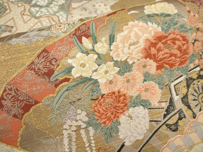 平和屋着物▼六通柄袋帯　王朝の粋　地紙花車文　金銀糸　正絹　逸品　AABB9908wj