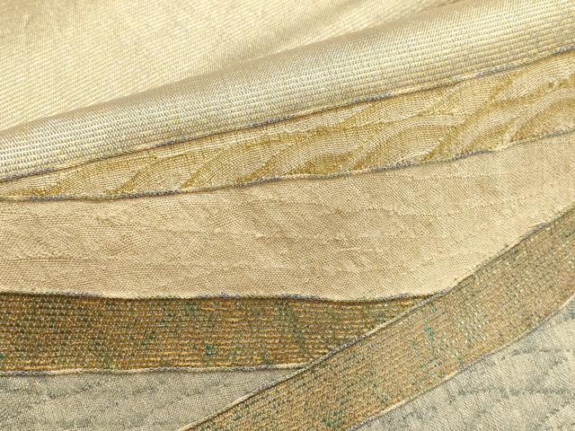 平和屋着物▼太鼓柄袋帯　幾何学文様　金通し地　正絹　逸品　AABB9965wj