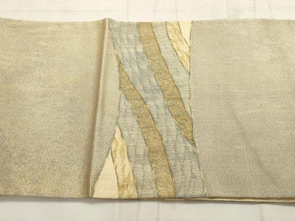 平和屋着物▼太鼓柄袋帯　幾何学文様　金通し地　正絹　逸品　AABB9965wj