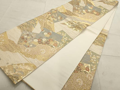平和屋着物▼六通柄袋帯　色紙道長四季の彩文　金糸　正絹　逸品　AABB9980wj