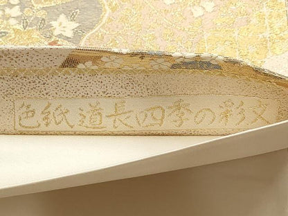 平和屋着物▼六通柄袋帯　色紙道長四季の彩文　金糸　正絹　逸品　AABB9980wj