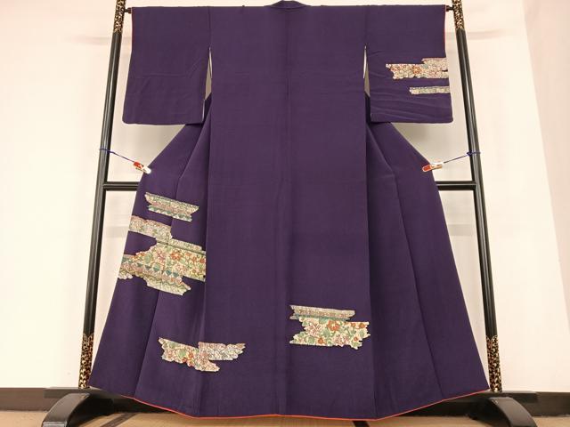 平和屋着物●訪問着 草花文 鬼しぼ縮緬 正絹 逸品 AABC0003zg