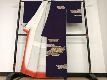 平和屋着物●訪問着 草花文 鬼しぼ縮緬 正絹 逸品 AABC0003zg