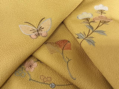 平和屋着物●訪問着 刺繍 花蝶文 正絹 逸品 AABC0005zg