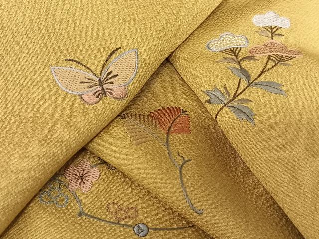 平和屋着物●訪問着 刺繍 花蝶文 正絹 逸品 AABC0005zg