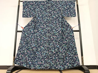 平和屋着物●上質な小紋　型染め　草花籬文　正絹　逸品　AABC0006zg