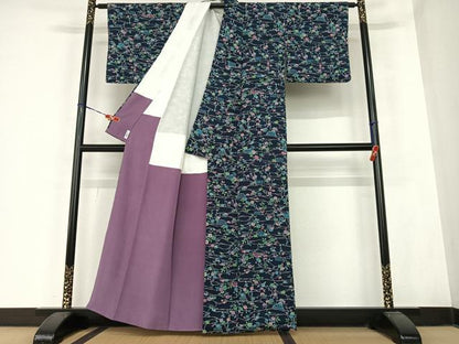 平和屋着物●上質な小紋　型染め　草花籬文　正絹　逸品　AABC0006zg