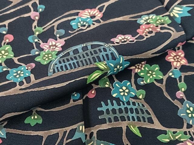 平和屋着物●上質な小紋　型染め　草花籬文　正絹　逸品　AABC0006zg