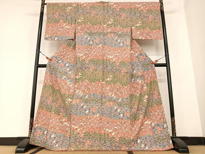 平和屋着物●上質な小紋 飛鳥梅松花文 正絹 逸品 AABC0007zg