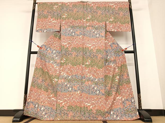 平和屋着物●上質な小紋 飛鳥梅松花文 正絹 逸品 AABC0007zg
